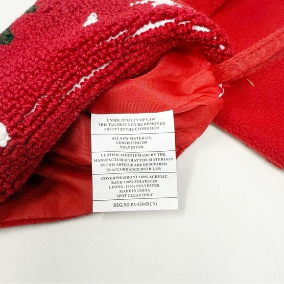 CREWEL KNIT Reindeer CHRISTMAS STOCKING Stripes Red White Buttons 19” Long Decor - Picture 2 of 4